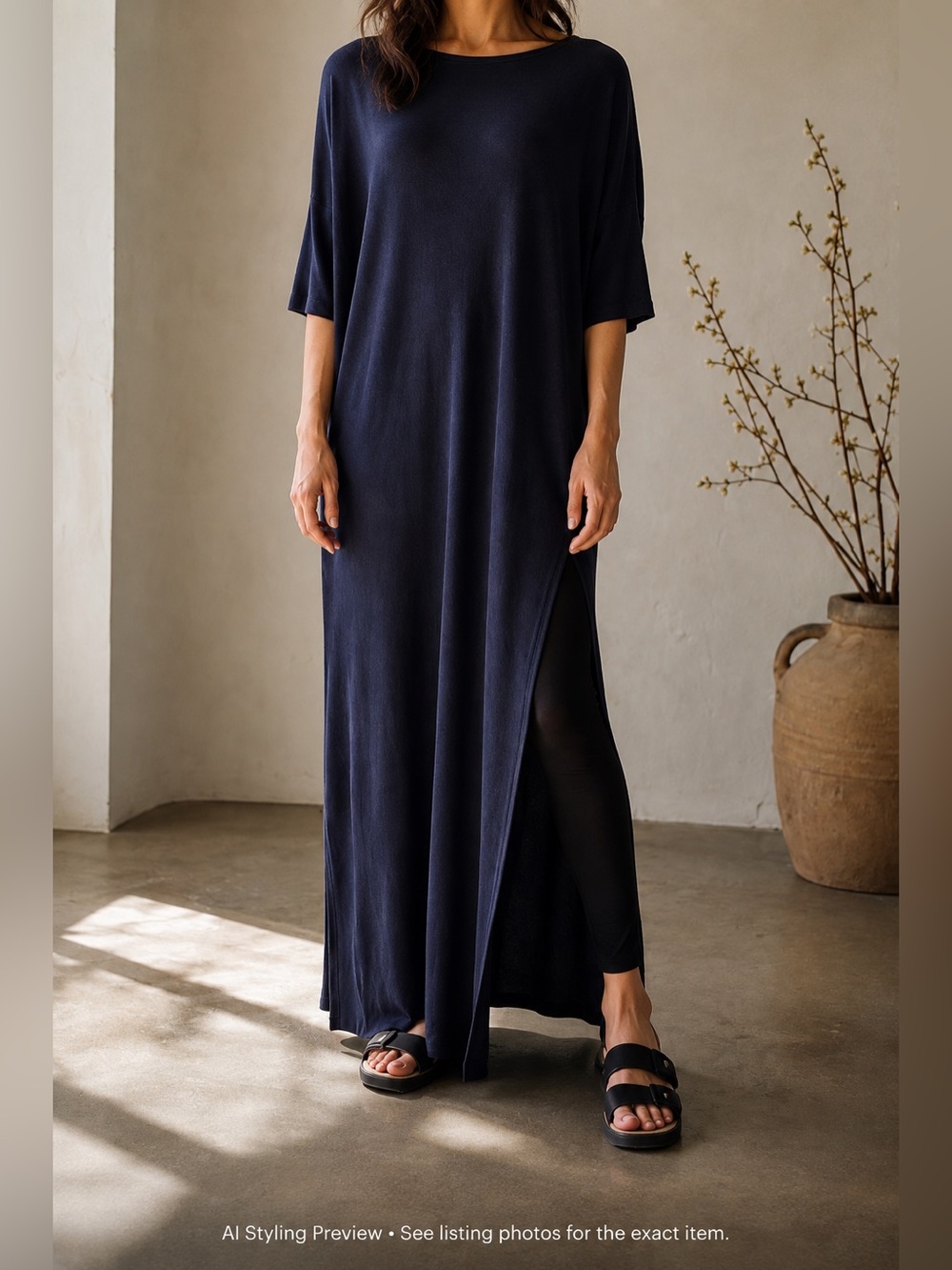 Gilmour Antonella One Size Navy Modal Maxi Tunic Dress Oversized Made in Canada